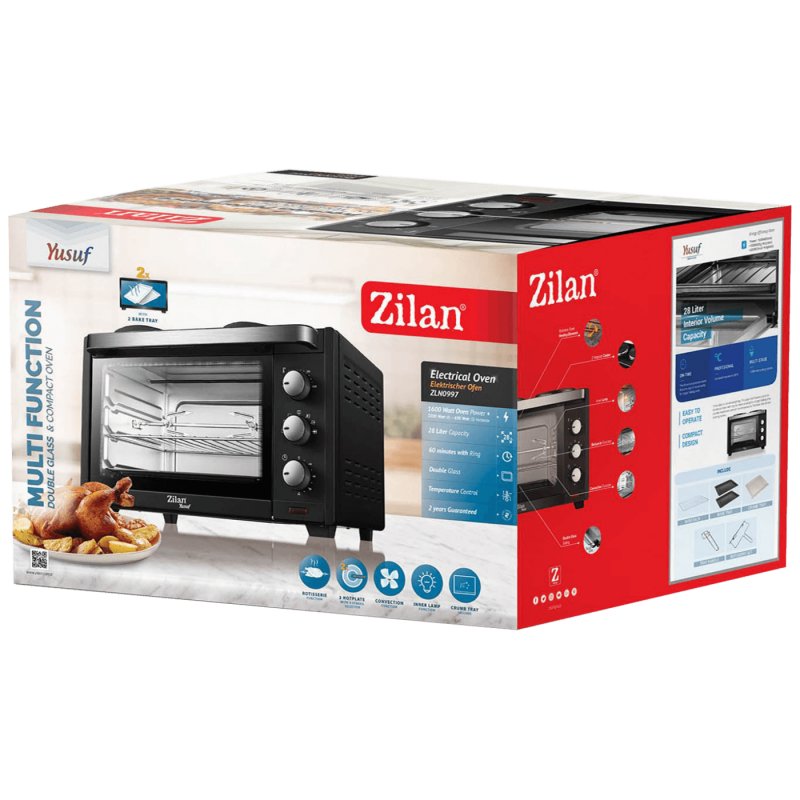 Zilan mini pećnica sa grilom, zapremina 28 l, 3200 W, crna ZLN0997