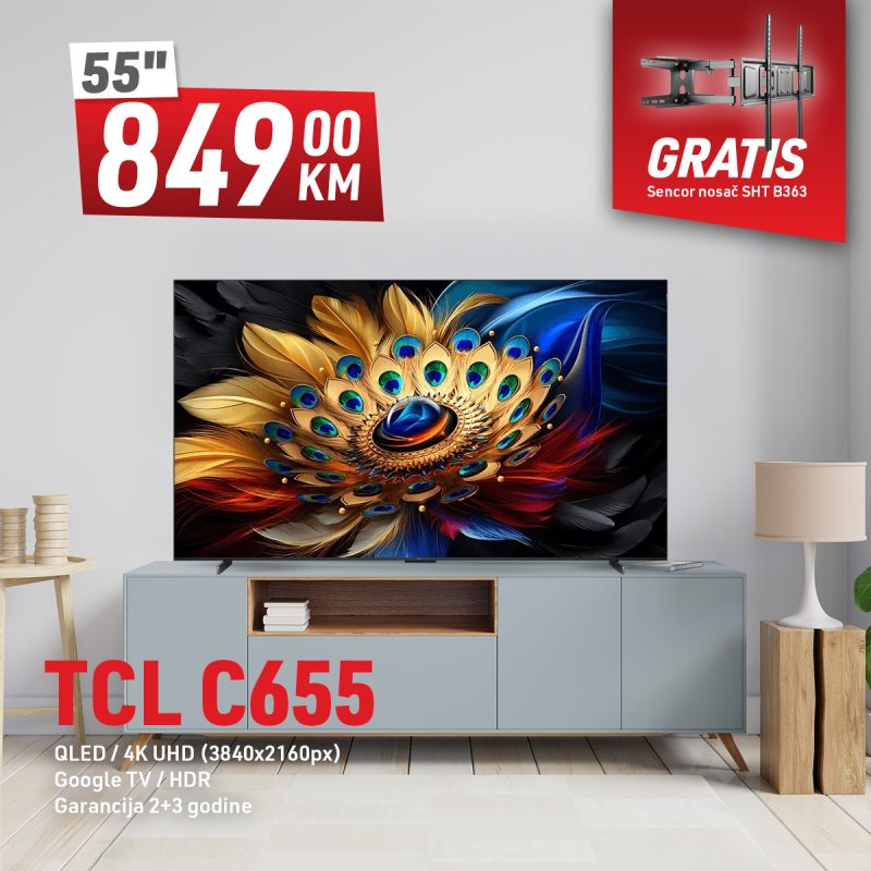 TCL QLED, 4K UltraHD, Google TV, 55C655